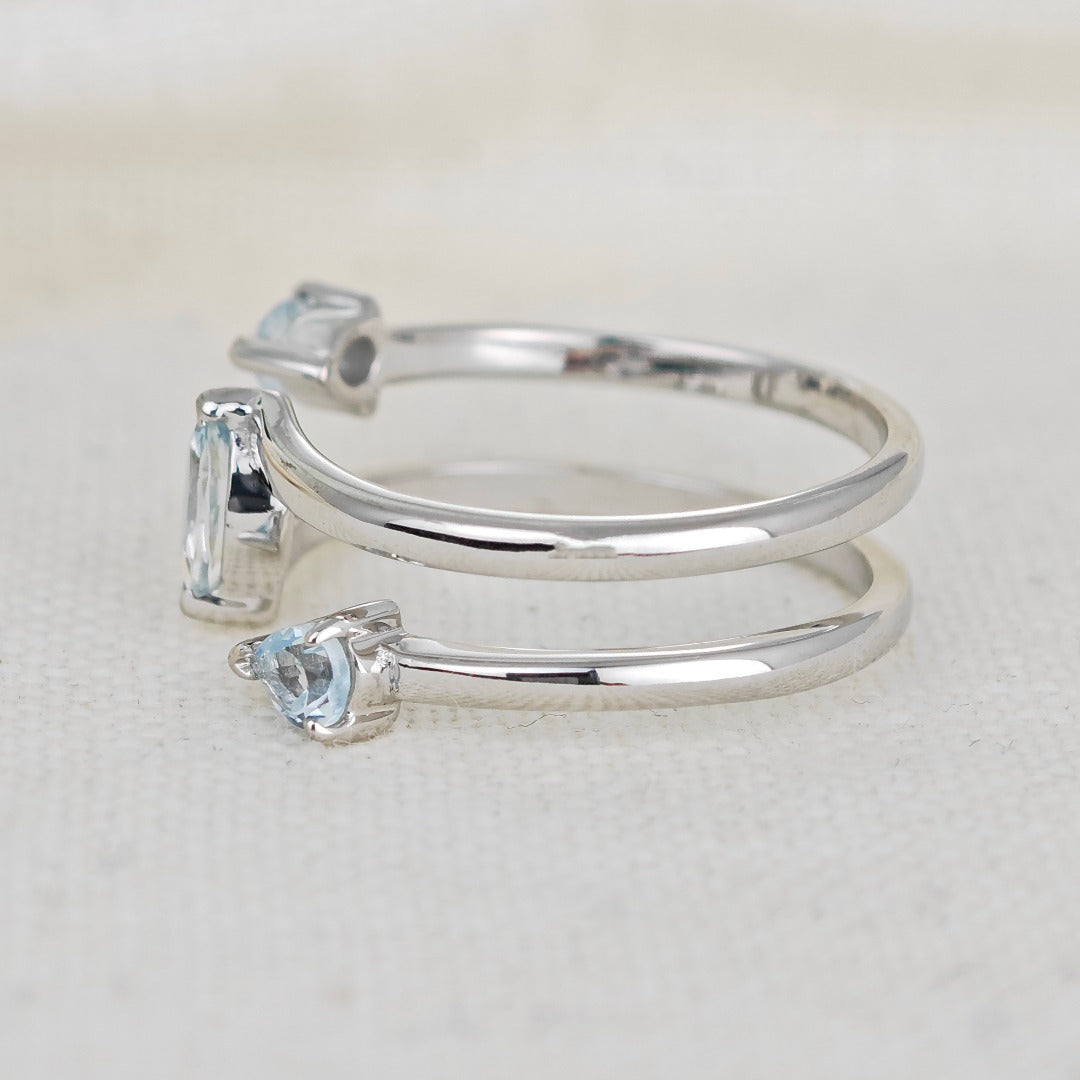 Aquamarine Ring Adjustable Sterling Silver Marquise Trilogy