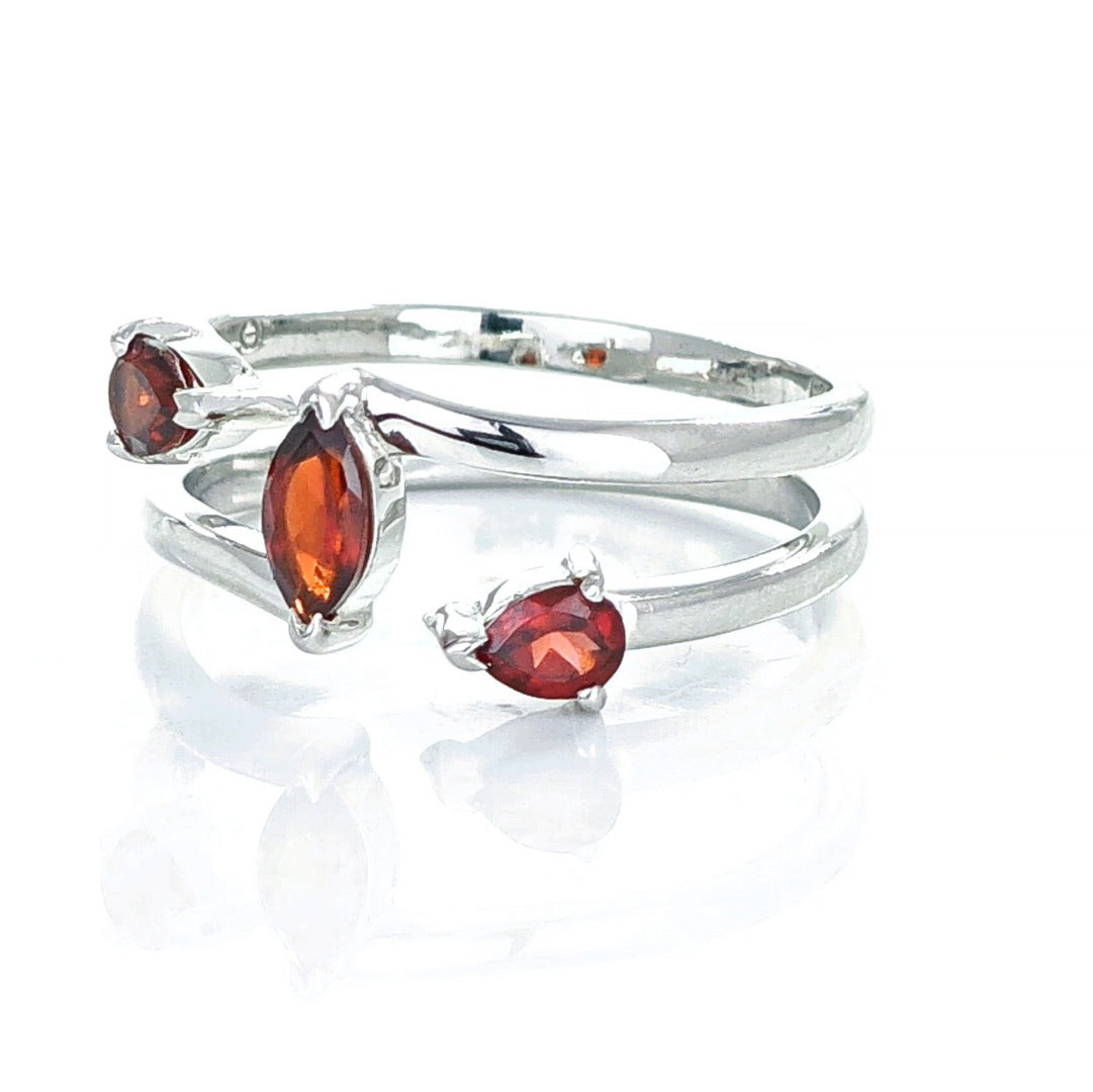 Garnet Ring Adjustable Sterling Silver Marquise Trilogy