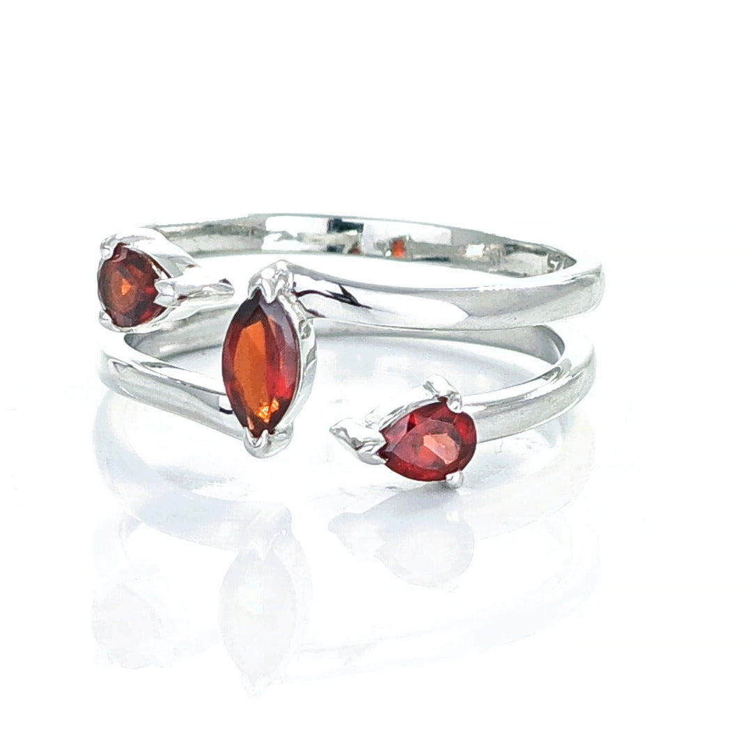 Garnet Ring Adjustable Sterling Silver Marquise Trilogy