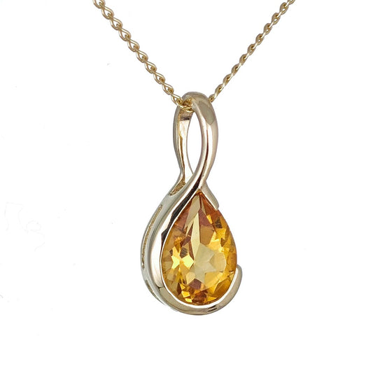 Citrine Pendant 9ct Yellow Gold Infinity Loop