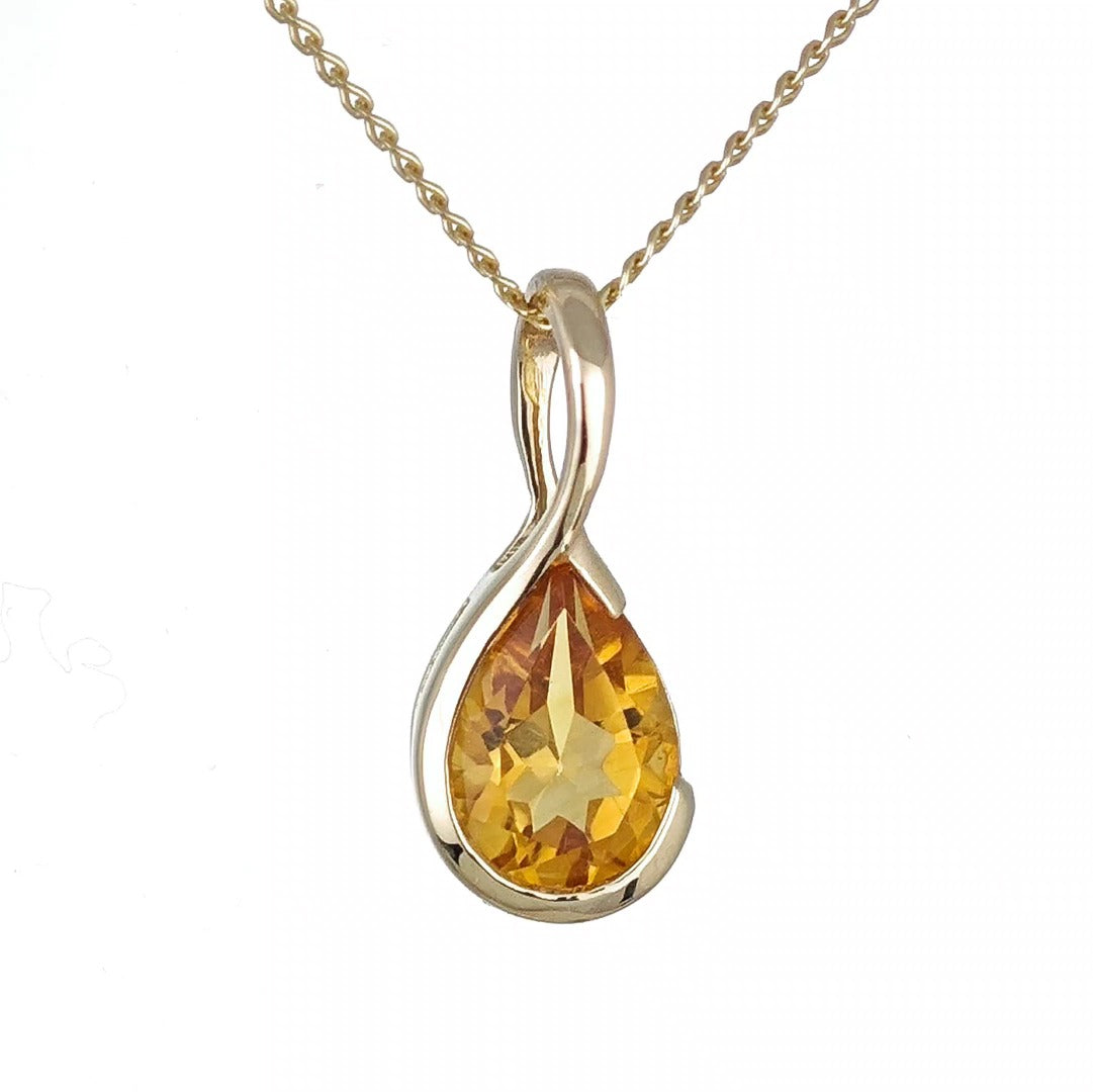 Citrine Pendant 9ct Yellow Gold Infinity Loop