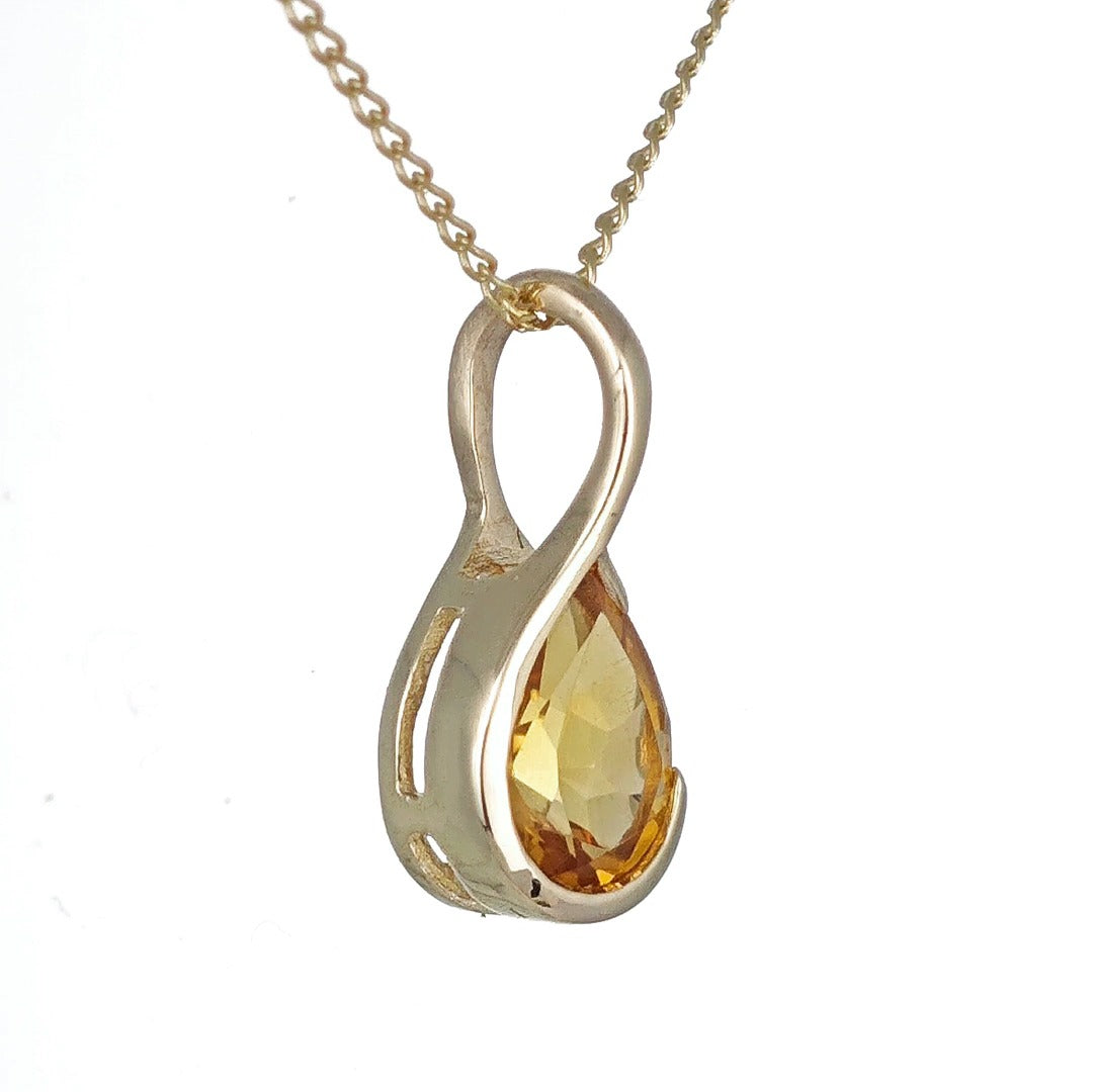 Citrine Pendant 9ct Yellow Gold Infinity Loop