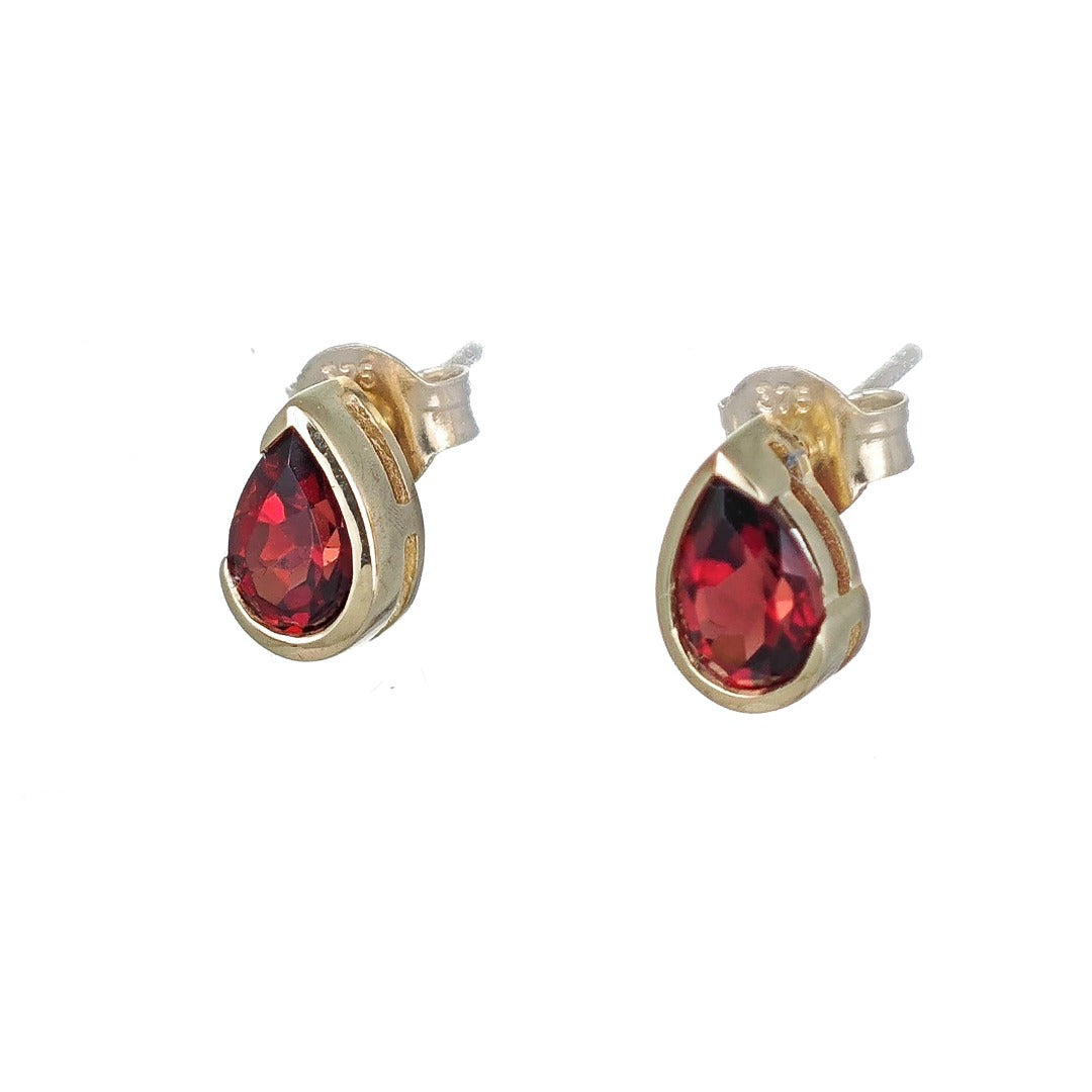 9ct Yellow Gold Garnet Earrings Red Natural Gemstone Studs