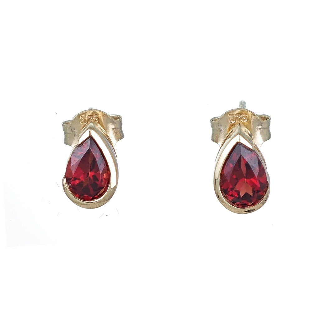 9ct Yellow Gold Garnet Earrings Red Natural Gemstone Studs