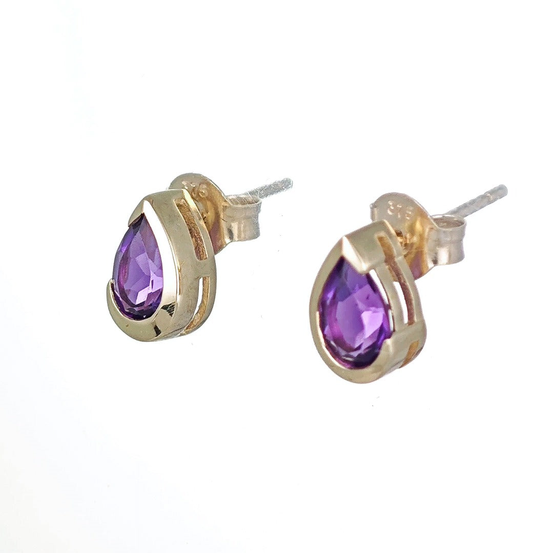 9ct Gold Amethyst Earrings Natural Purple Gemstone Studs