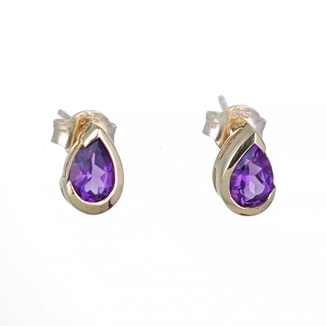 9ct Gold Amethyst Earrings Natural Purple Gemstone Studs