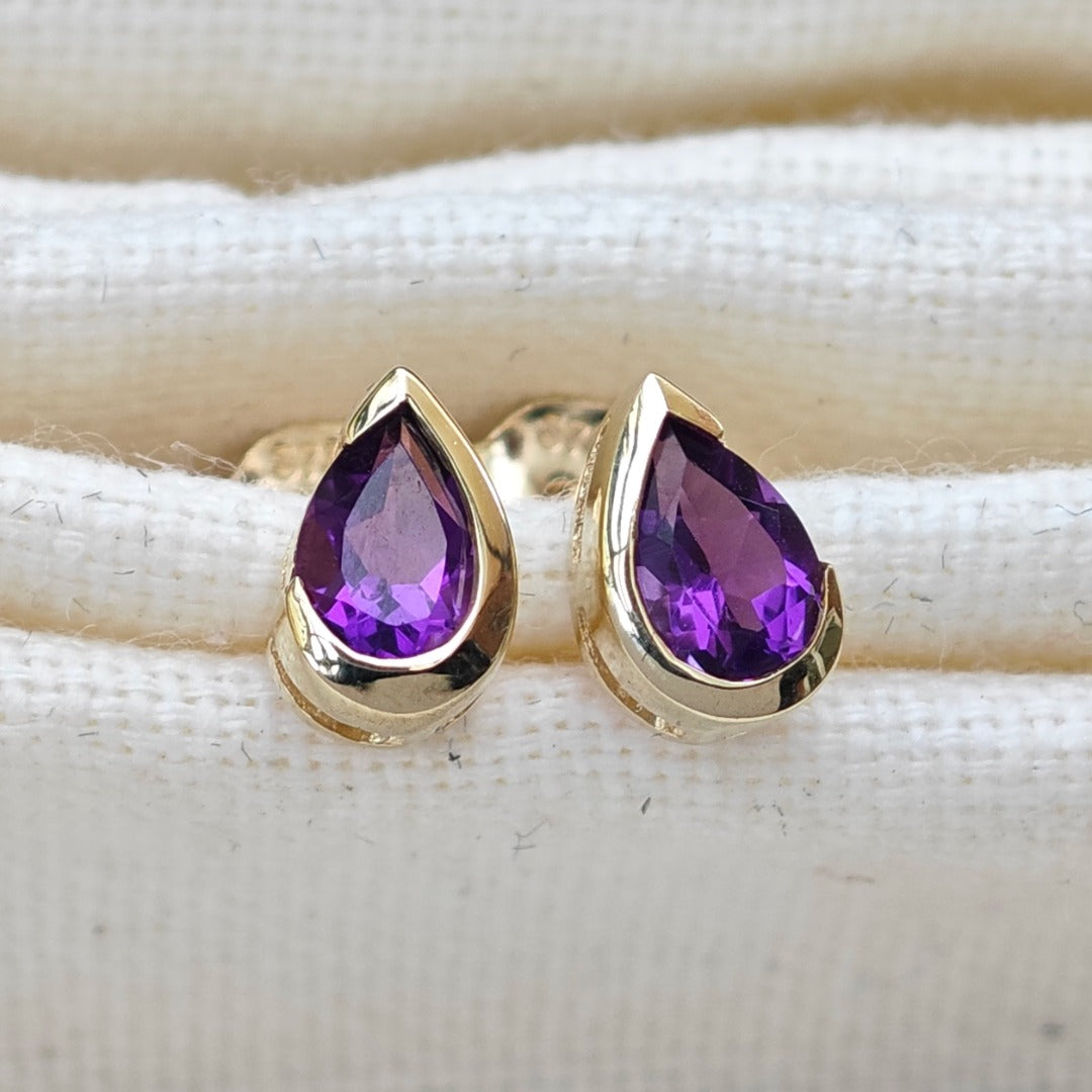 9ct Gold Amethyst Earrings Natural Purple Gemstone Studs