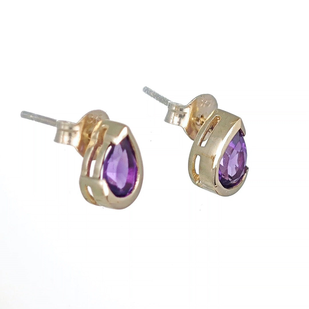 9ct Gold Amethyst Earrings Natural Purple Gemstone Studs