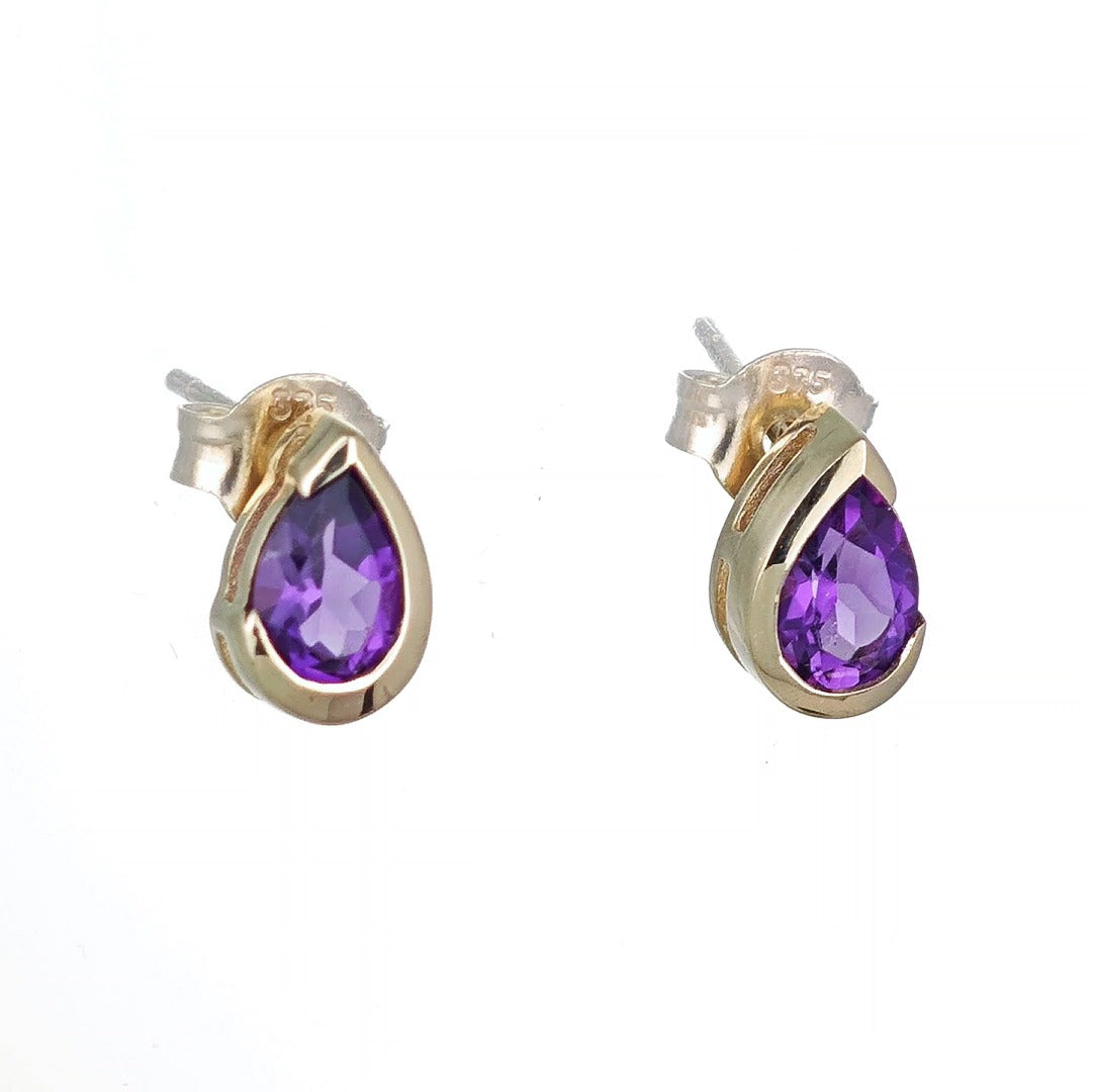 9ct Gold Amethyst Earrings Natural Purple Gemstone Studs