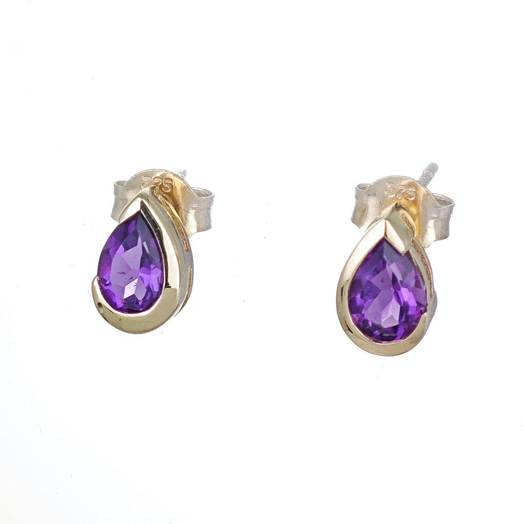 9ct Gold Amethyst Earrings Natural Purple Gemstone Studs