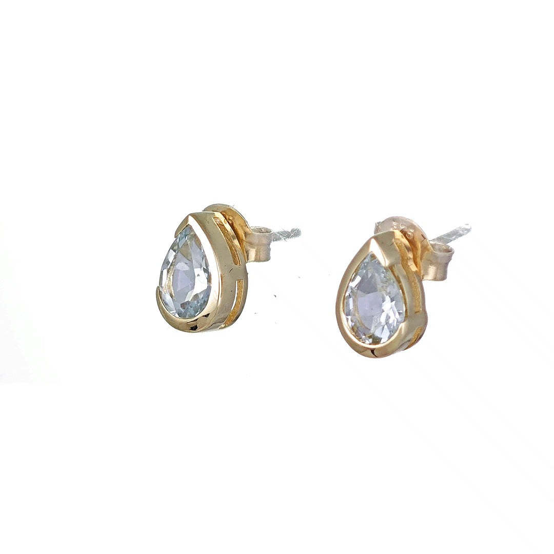 9ct Yellow Gold Aquamarine Earrings Natural Blue Gemstone Studs