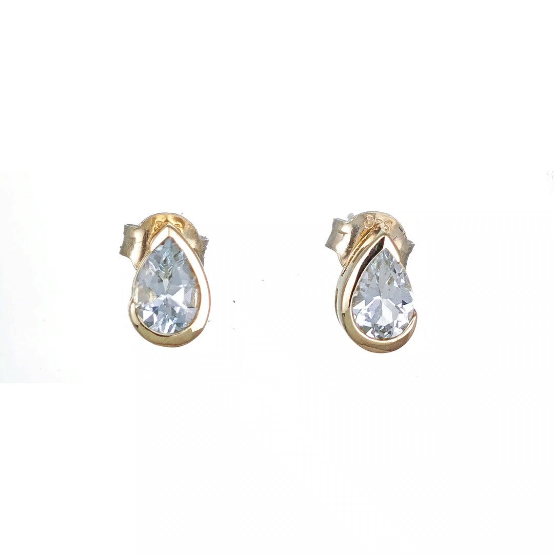 9ct Yellow Gold Aquamarine Earrings Natural Blue Gemstone Studs