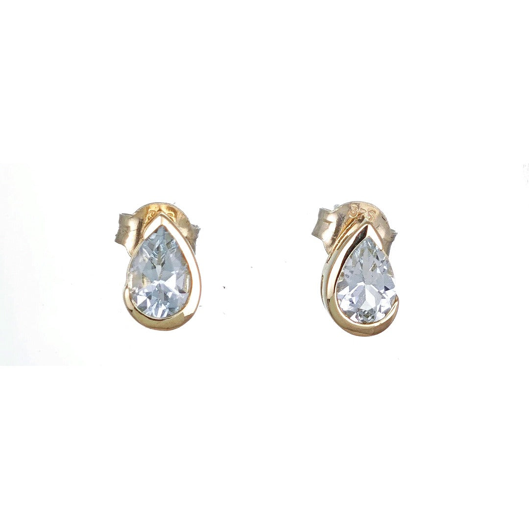 9ct Yellow Gold Aquamarine Earrings Natural Blue Gemstone Studs