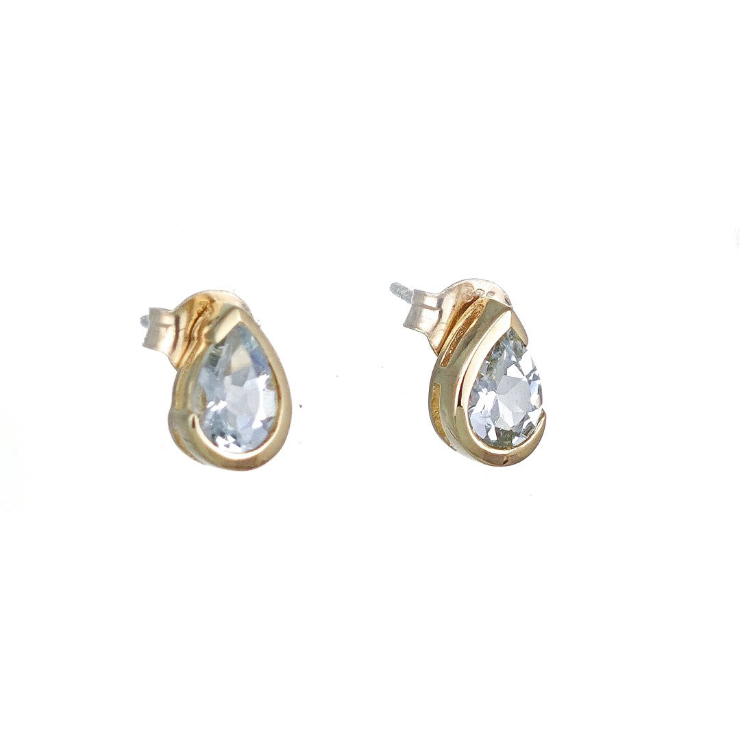 9ct Yellow Gold Aquamarine Earrings Natural Blue Gemstone Studs