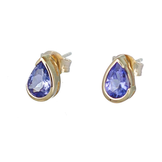 9ct Gold Tanzanite Earrings Natural Blue Gemstone Studs Handmade