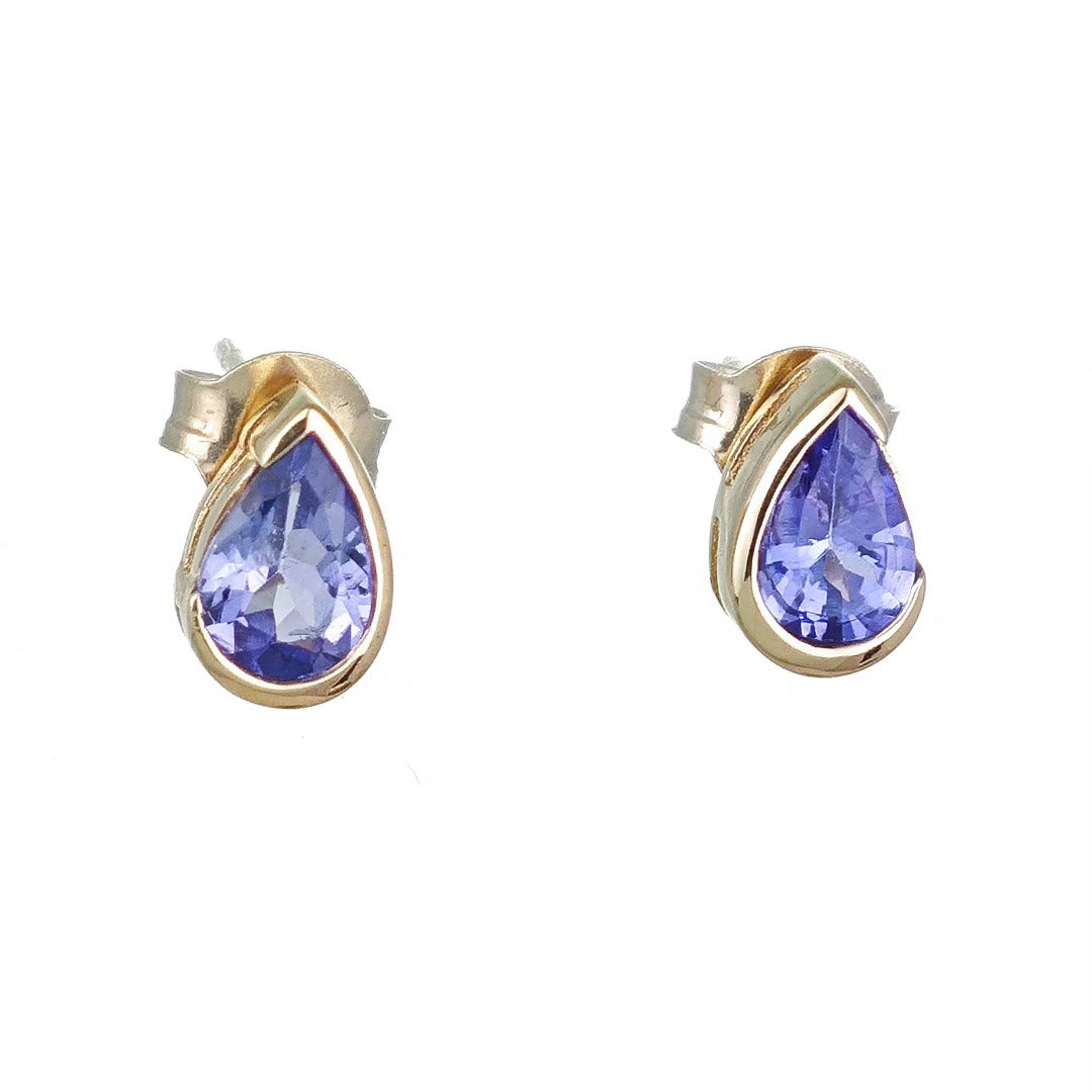 9ct Gold Tanzanite Earrings Natural Blue Gemstone Studs Handmade