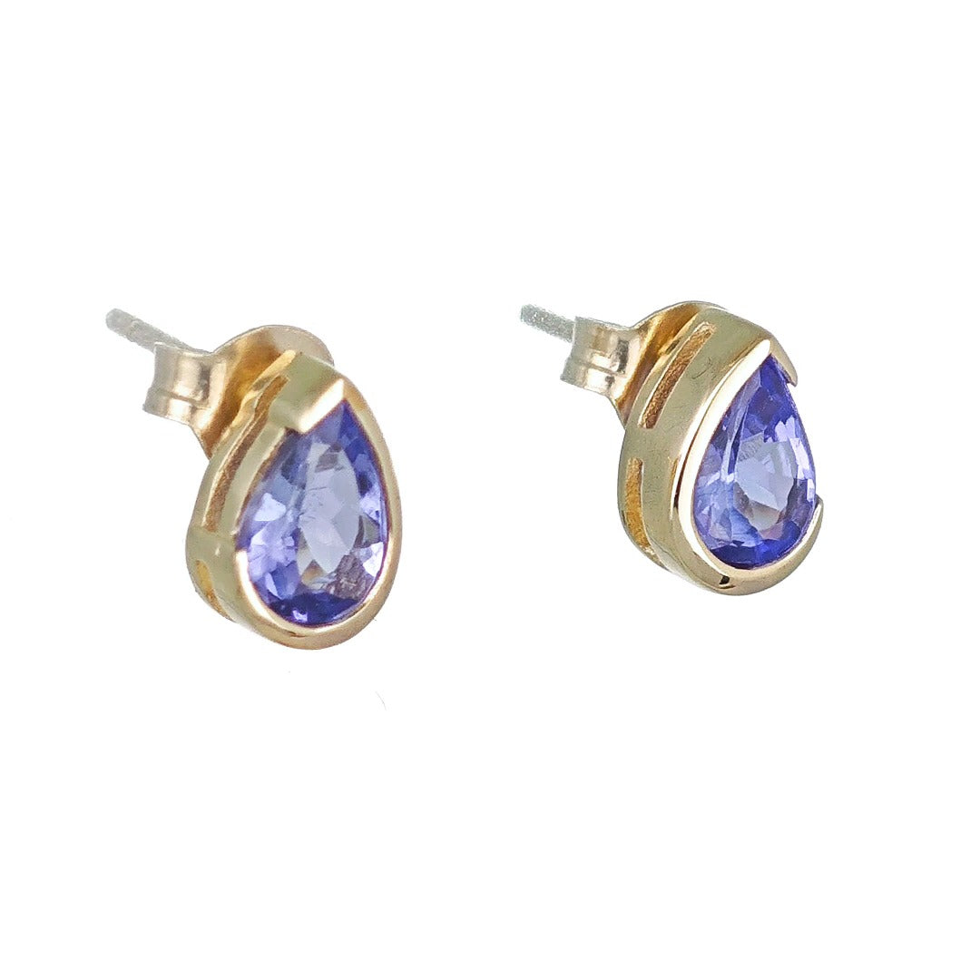 9ct Gold Tanzanite Earrings Natural Blue Gemstone Studs Handmade