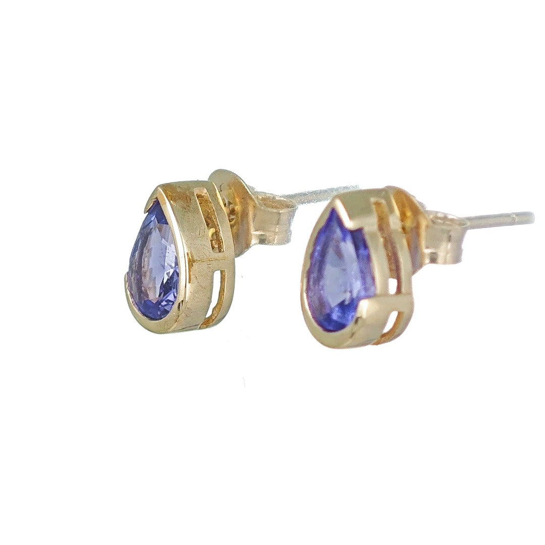 9ct Gold Tanzanite Earrings Natural Blue Gemstone Studs Handmade