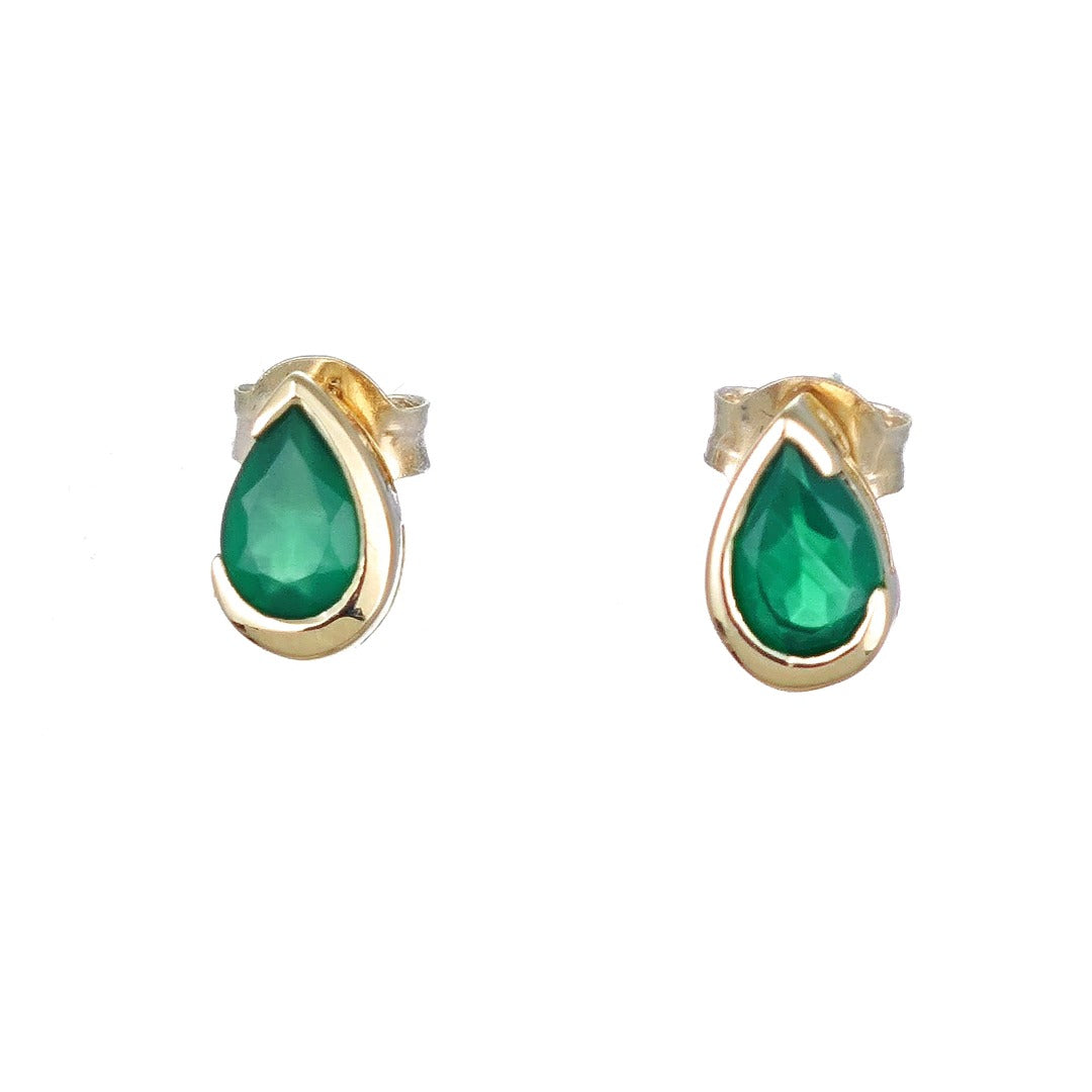 Green Onyx Earrings 9ct Yellow Gold Studs Infinity Loop