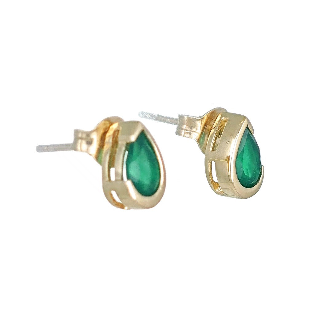 Green Onyx Earrings 9ct Yellow Gold Studs Infinity Loop