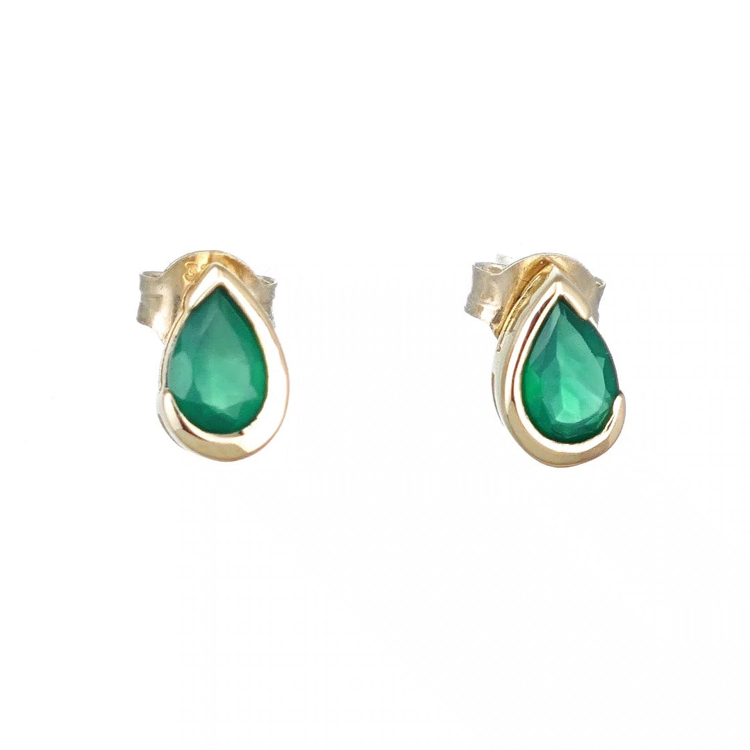 Green Onyx Earrings 9ct Yellow Gold Studs Infinity Loop