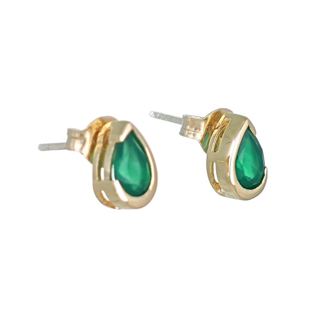 Green Onyx Earrings 9ct Yellow Gold Studs Infinity Loop