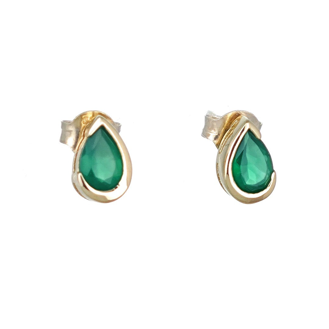 Green Onyx Earrings 9ct Yellow Gold Studs Infinity Loop