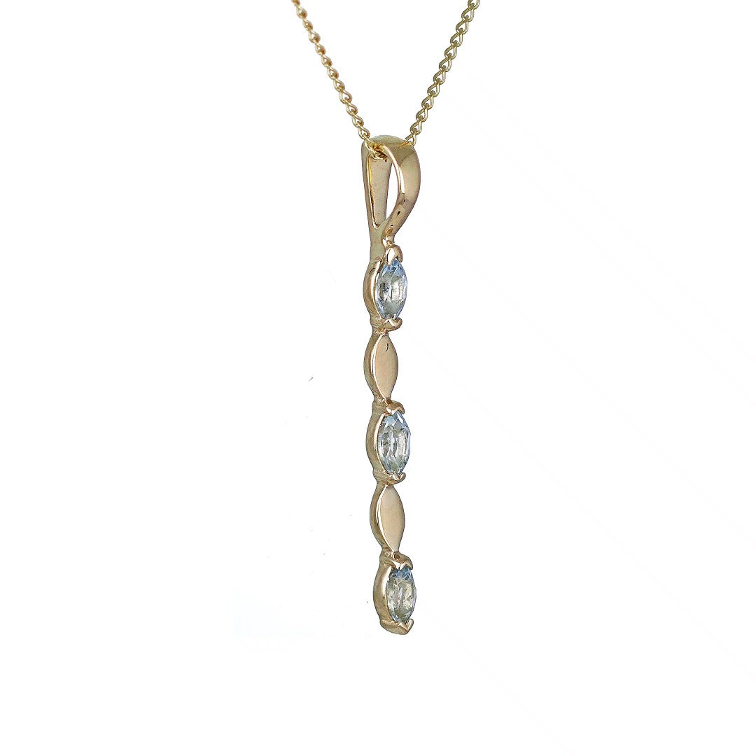 9ct Yellow Gold Blue Topaz Necklace Natural Treated Marquise Gemstones