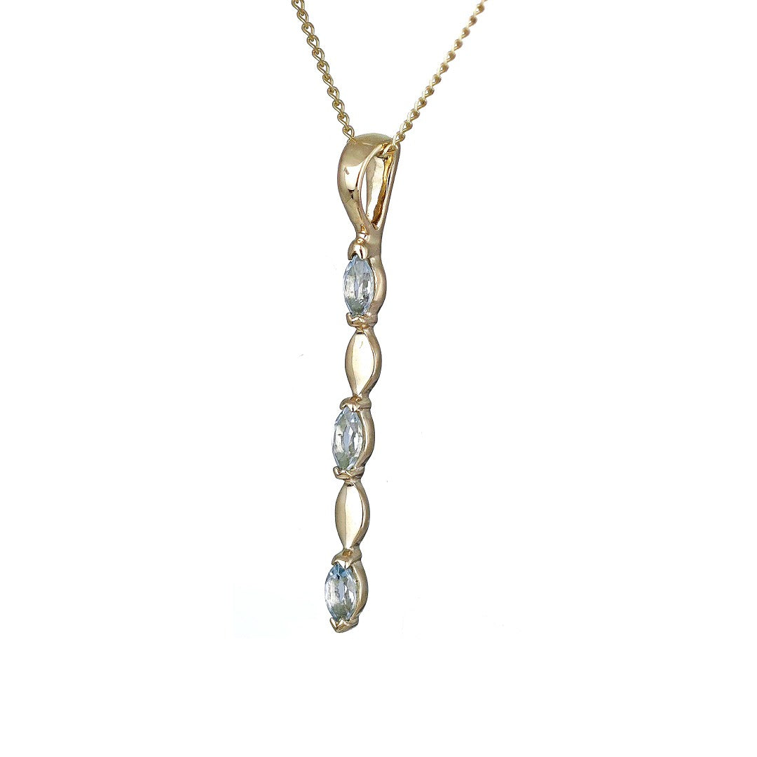 9ct Yellow Gold Blue Topaz Necklace Natural Treated Marquise Gemstones