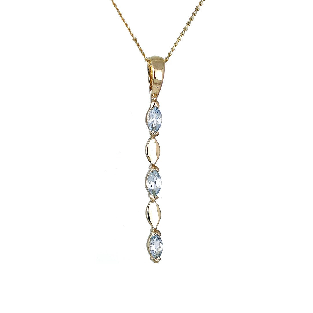 9ct Yellow Gold Blue Topaz Necklace Natural Treated Marquise Gemstones