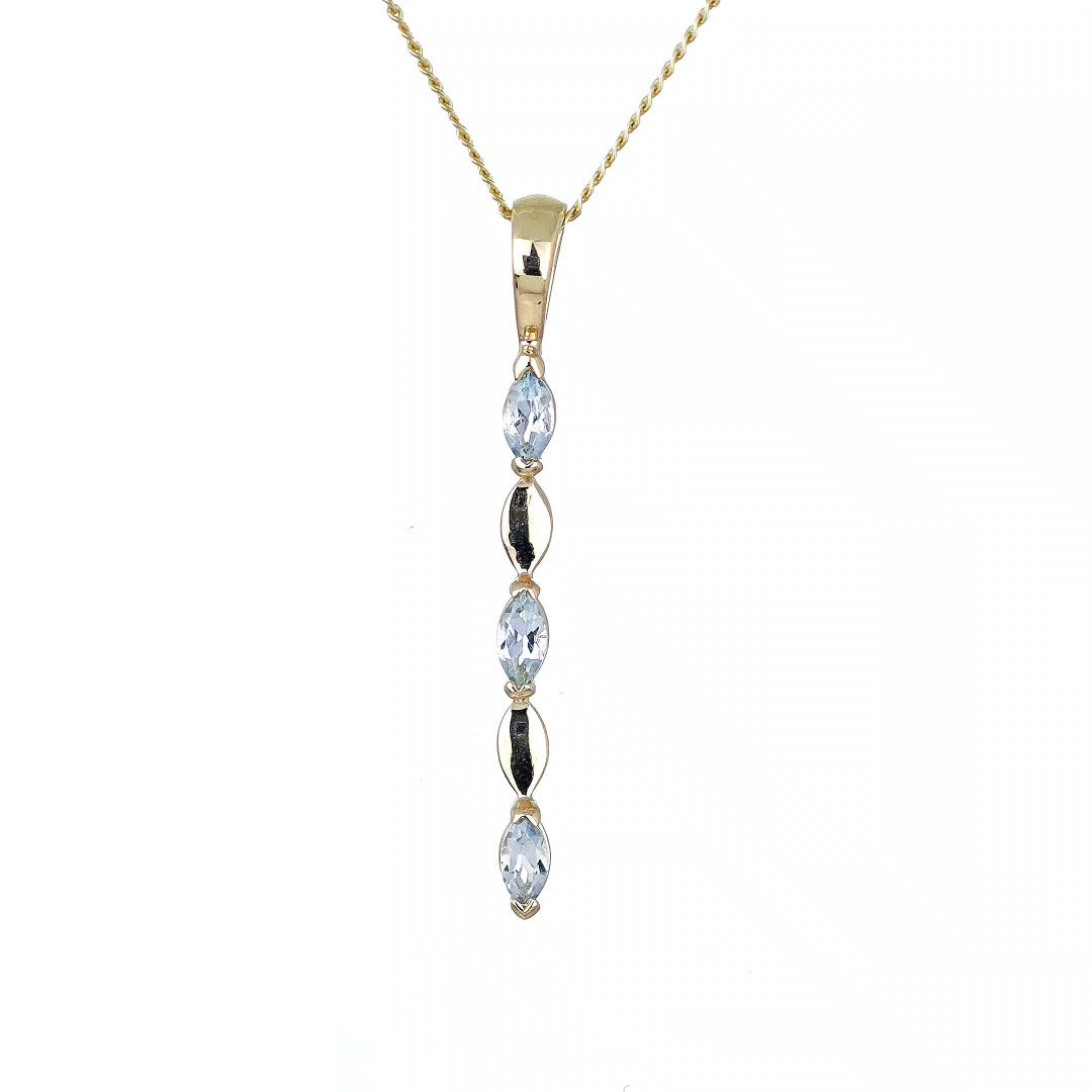 9ct Yellow Gold Blue Topaz Necklace Natural Treated Marquise Gemstones