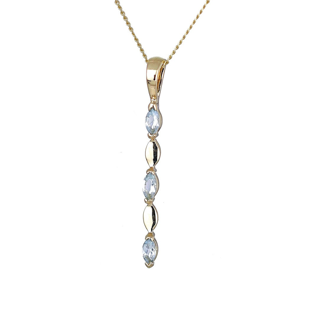 9ct Yellow Gold Blue Topaz Necklace Natural Treated Marquise Gemstones