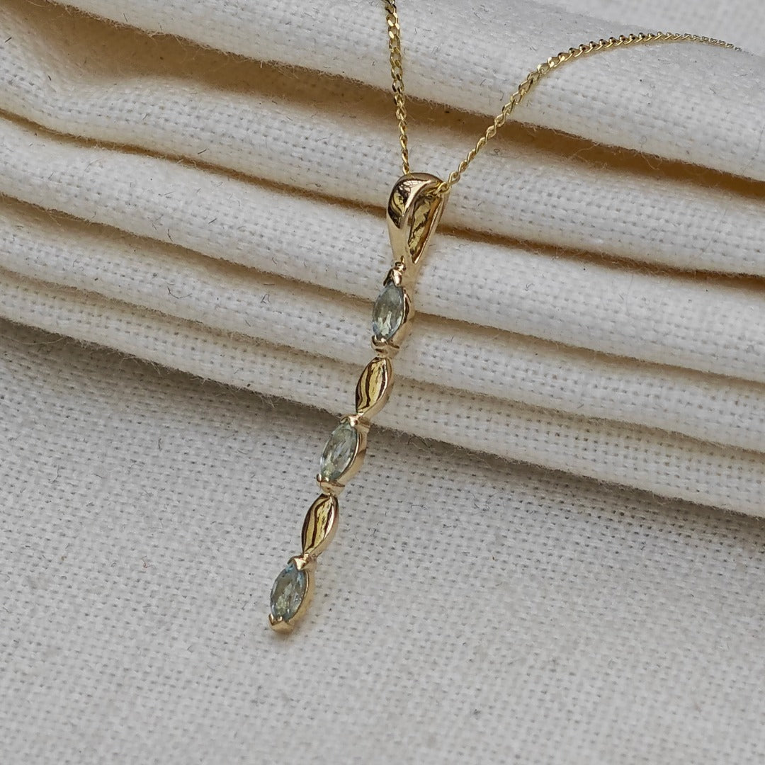 9ct Yellow Gold Blue Topaz Necklace Natural Treated Marquise Gemstones