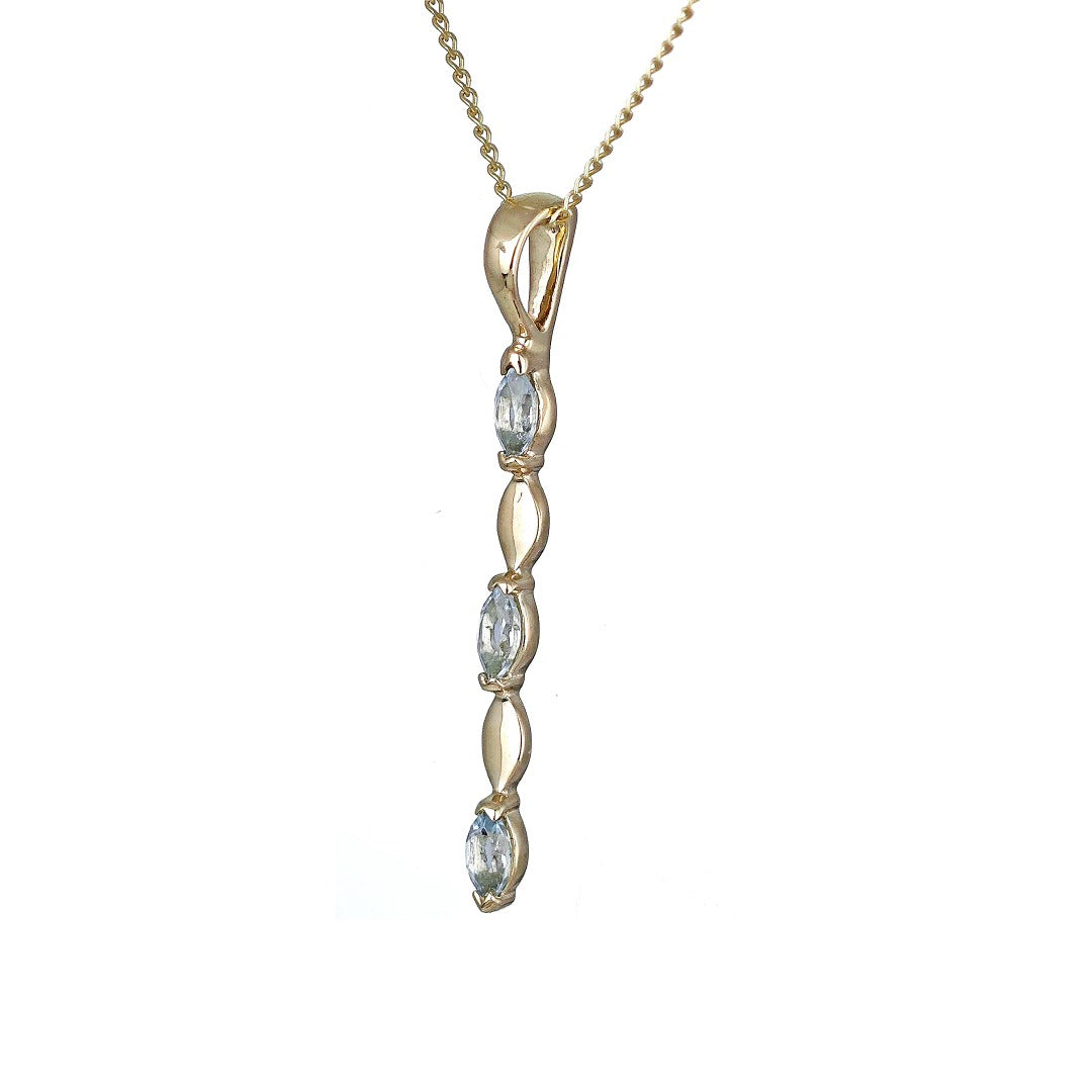 9ct Yellow Gold Blue Topaz Necklace Natural Treated Marquise Gemstones