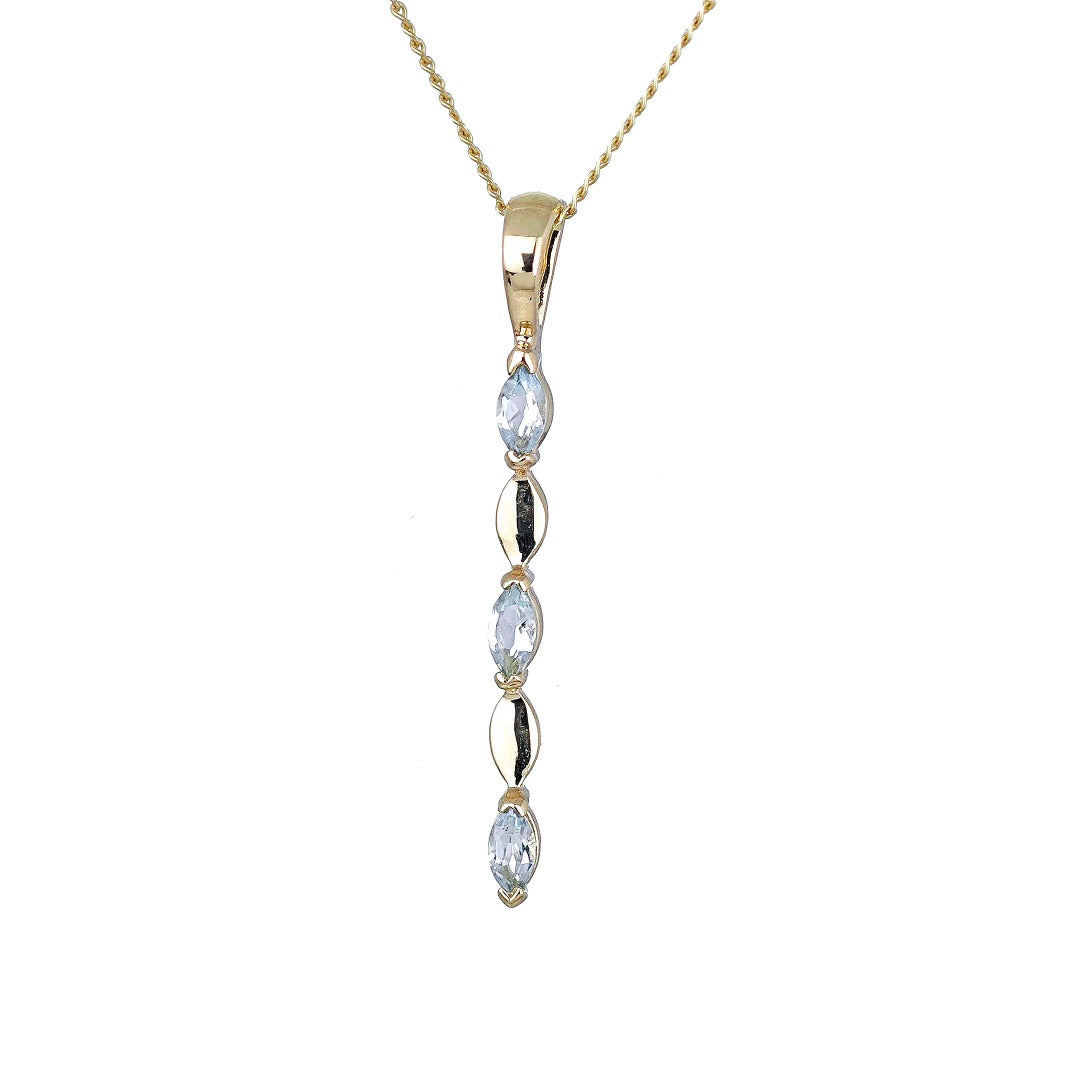 9ct Yellow Gold Blue Topaz Necklace Natural Treated Marquise Gemstones