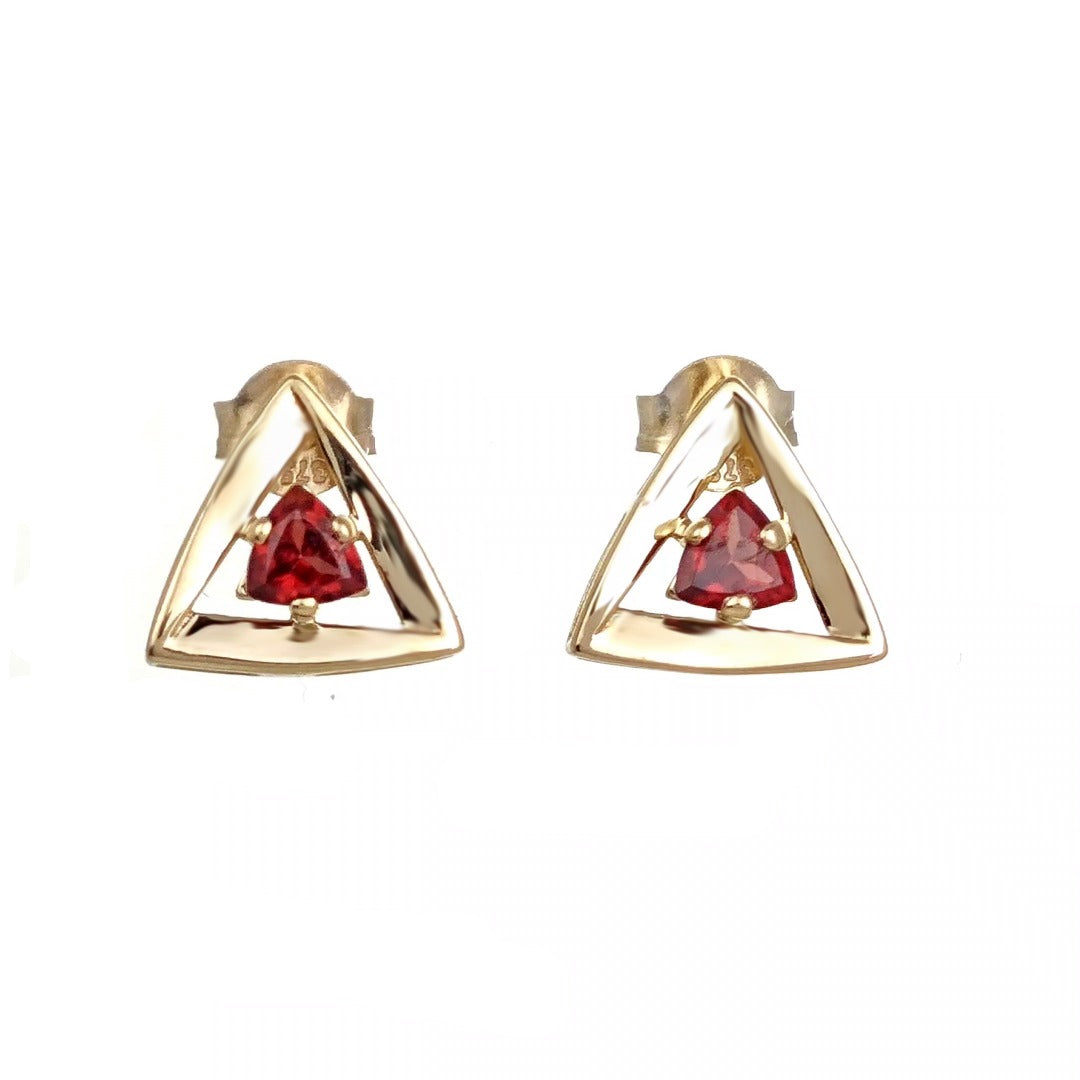 Garnet Earrings 9ct Yellow Gold Studs Studs Trillion