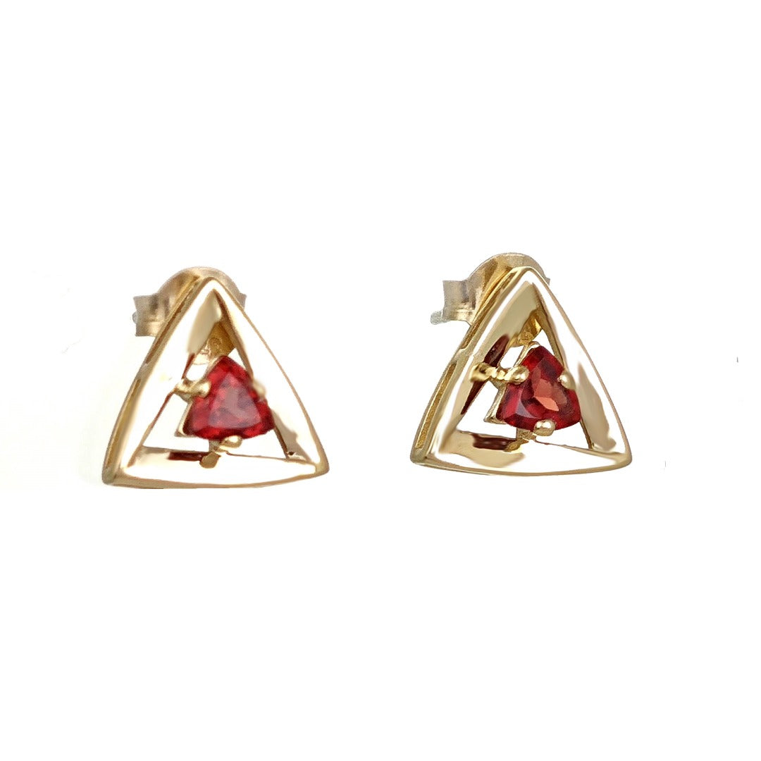 Garnet Earrings 9ct Yellow Gold Studs Studs Trillion