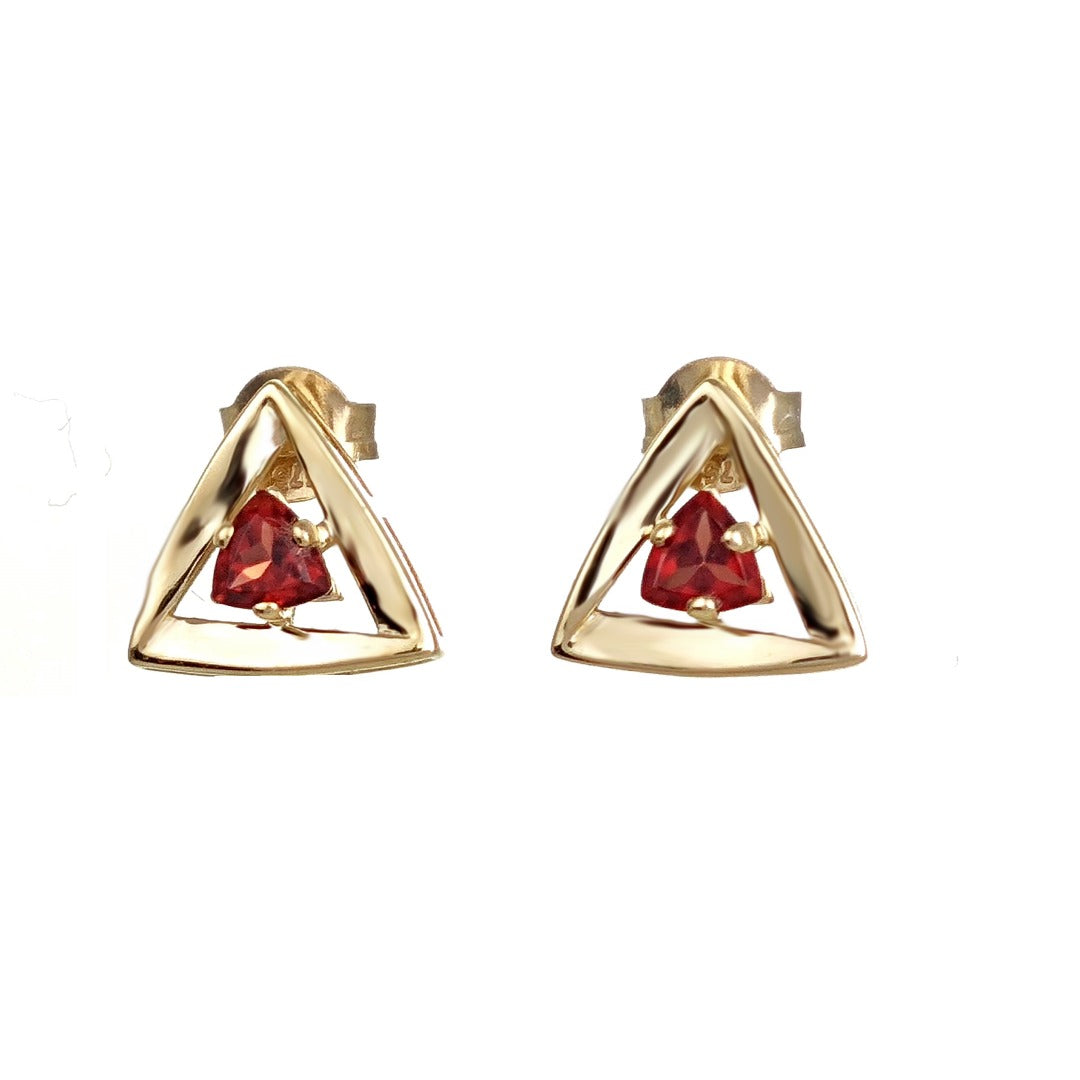 Garnet Earrings 9ct Yellow Gold Studs Studs Trillion