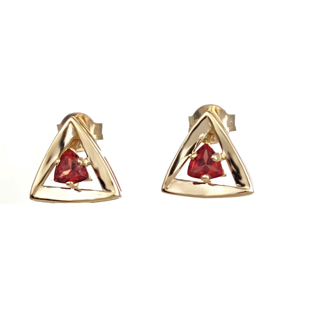 Garnet Earrings 9ct Yellow Gold Studs Studs Trillion