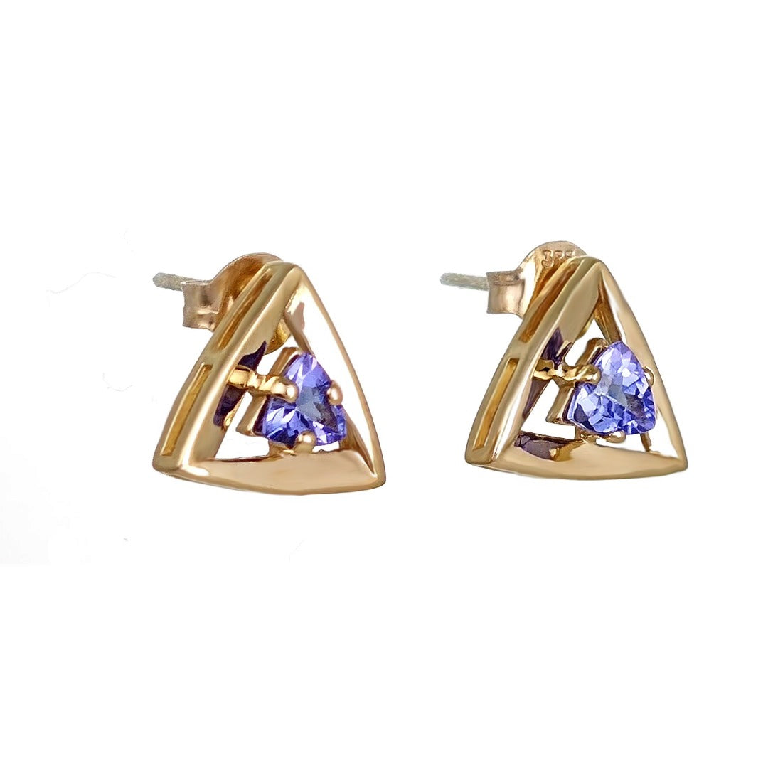 Tanzanite Earrings 9ct Yellow Gold Studs Studs Trillion