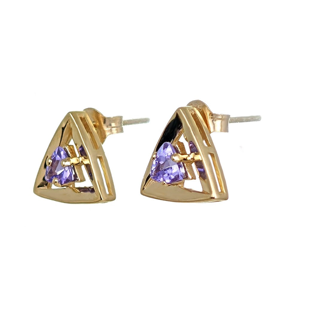 Tanzanite Earrings 9ct Yellow Gold Studs Studs Trillion