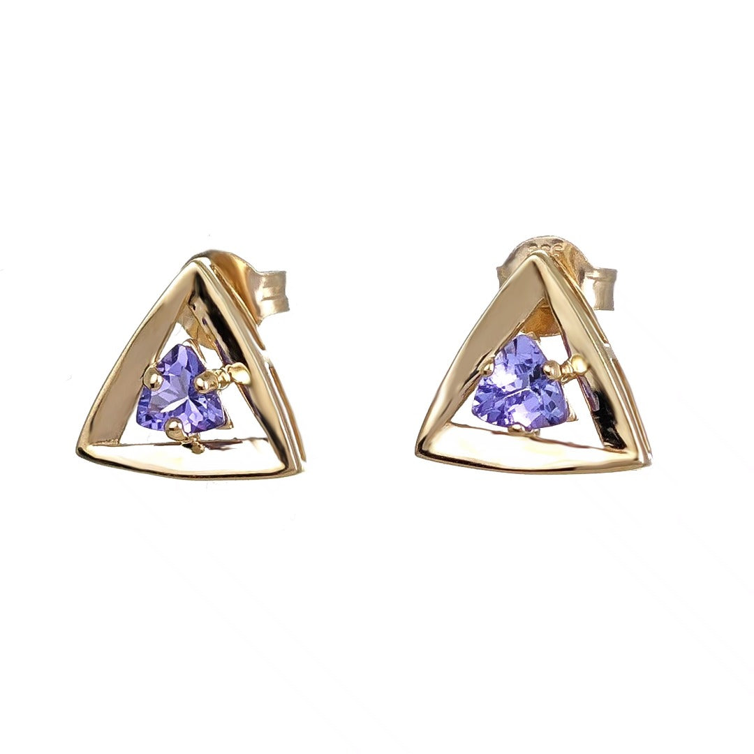 Tanzanite Earrings 9ct Yellow Gold Studs Studs Trillion