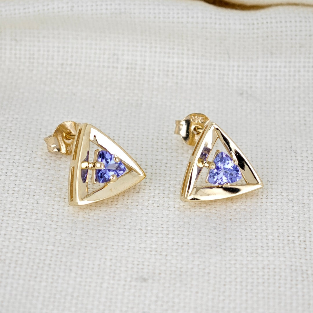 Tanzanite Earrings 9ct Yellow Gold Studs Studs Trillion