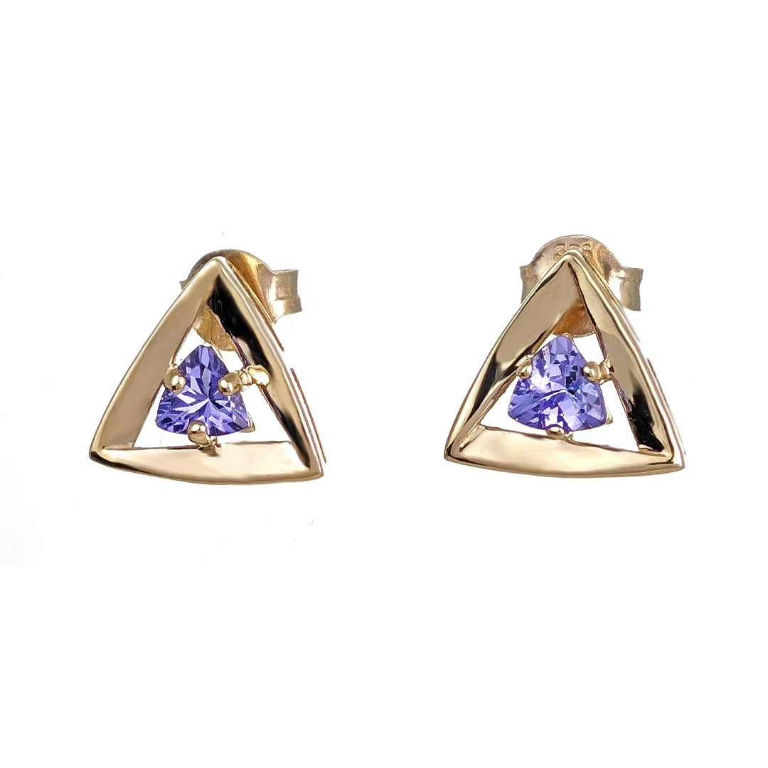 Tanzanite Earrings 9ct Yellow Gold Studs Studs Trillion