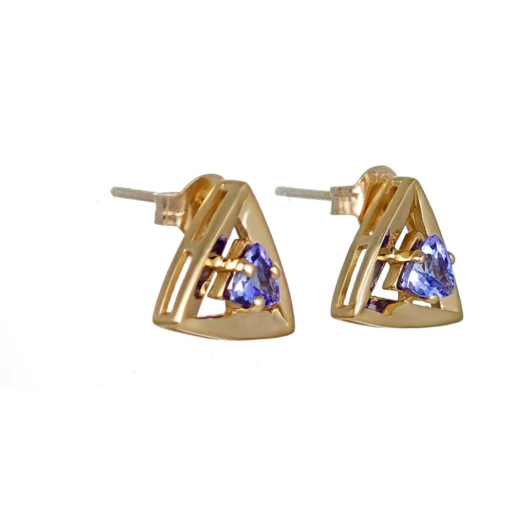 Tanzanite Earrings 9ct Yellow Gold Studs Studs Trillion