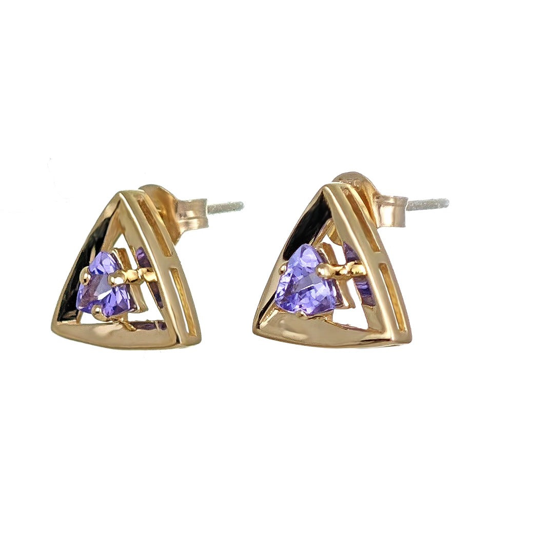 Tanzanite Earrings 9ct Yellow Gold Studs Studs Trillion