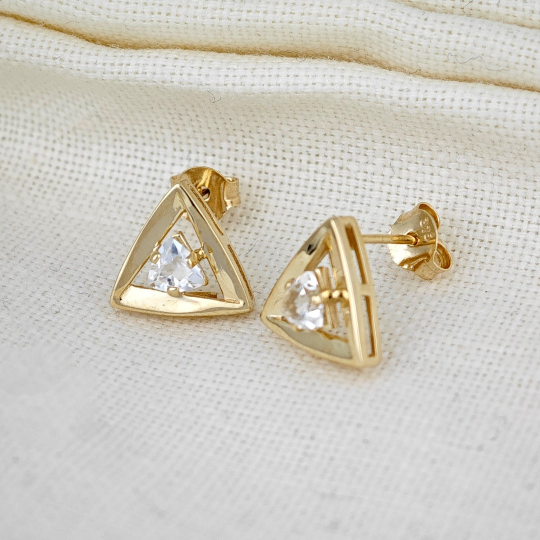 9ct Gold White Topaz Earrings Trillion Studs