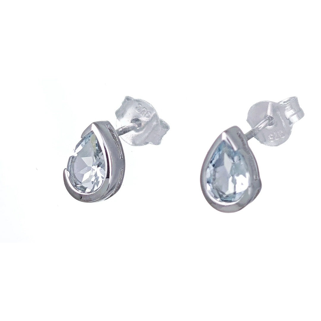 9ct White Gold Aquamarine Earrings  Natural Blue Gemstone Studs