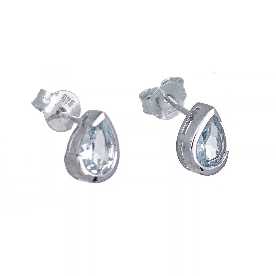 9ct White Gold Aquamarine Earrings  Natural Blue Gemstone Studs