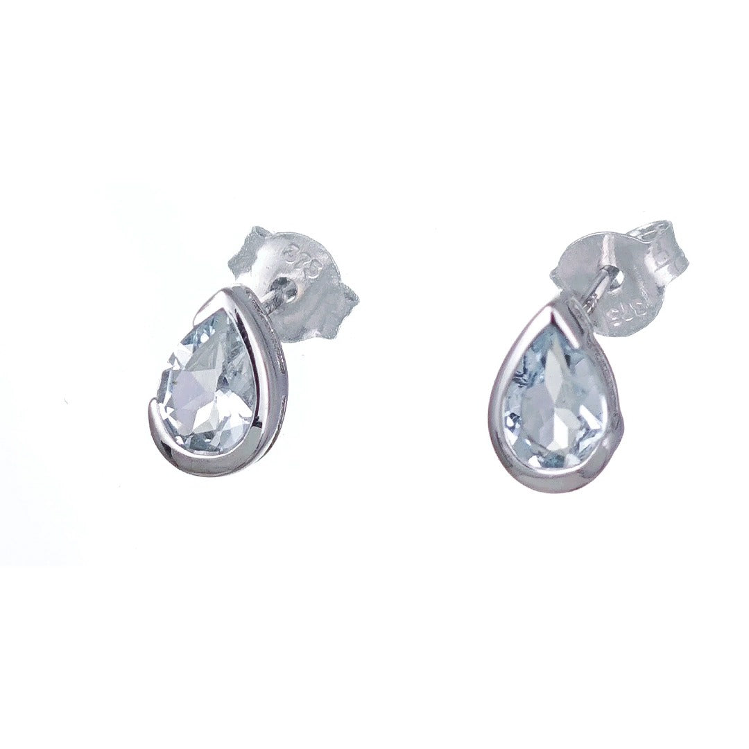 9ct White Gold Aquamarine Earrings  Natural Blue Gemstone Studs